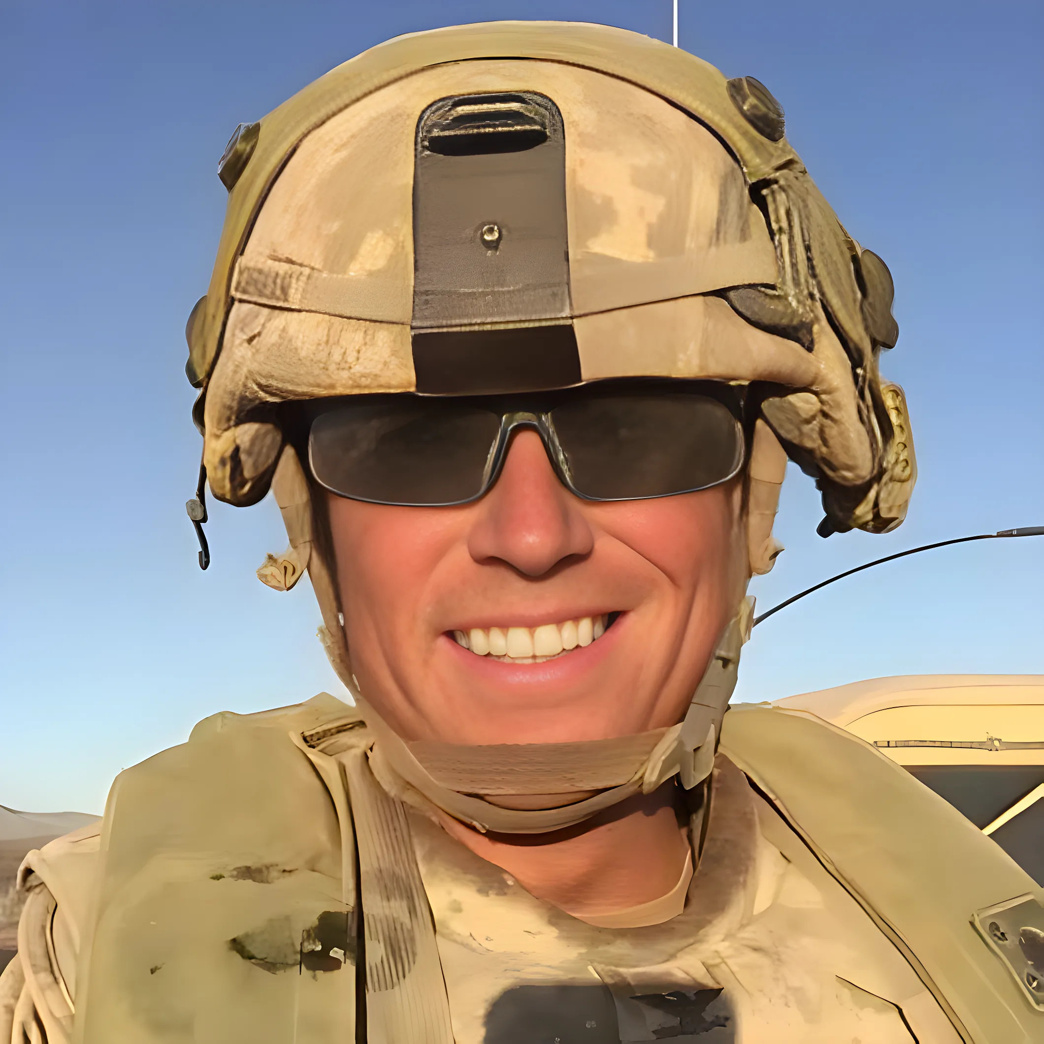 Coffman deployed in combat helmet and protective eyewear